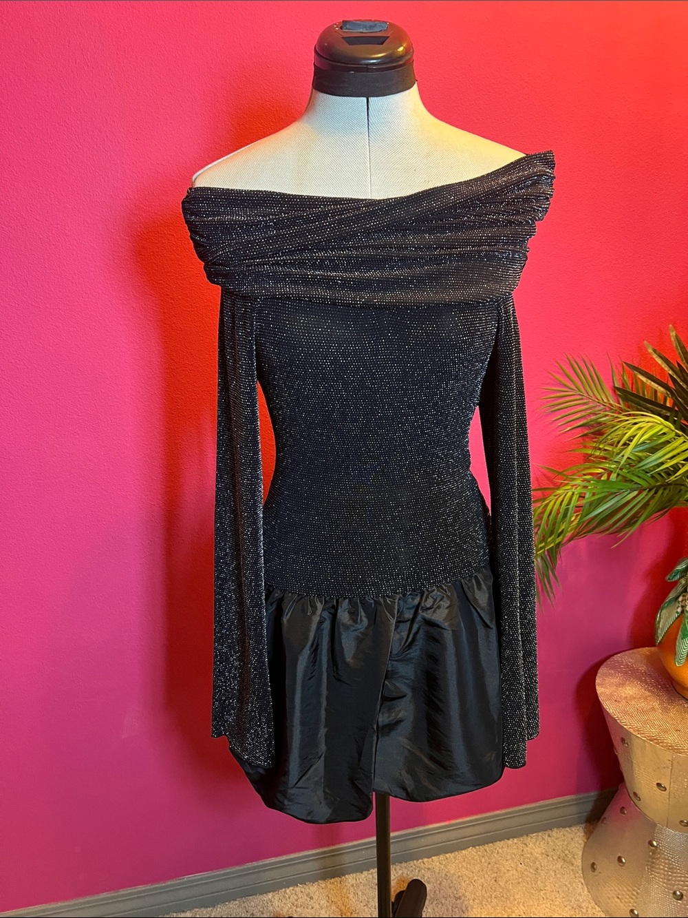 Show Me Your MuMu Black Glitter One-Shoulder Mini Dress NWT